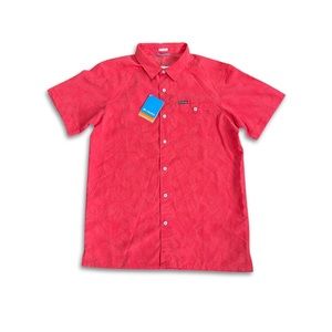 Columbia Omni Shade Mens Short Sleeve Button Shirt Red Size Med Fishing Hawaiian